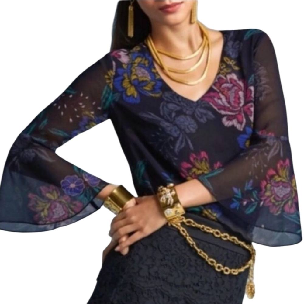 Women's Cabi Floral Print Bell Sleeve Top Sz Large